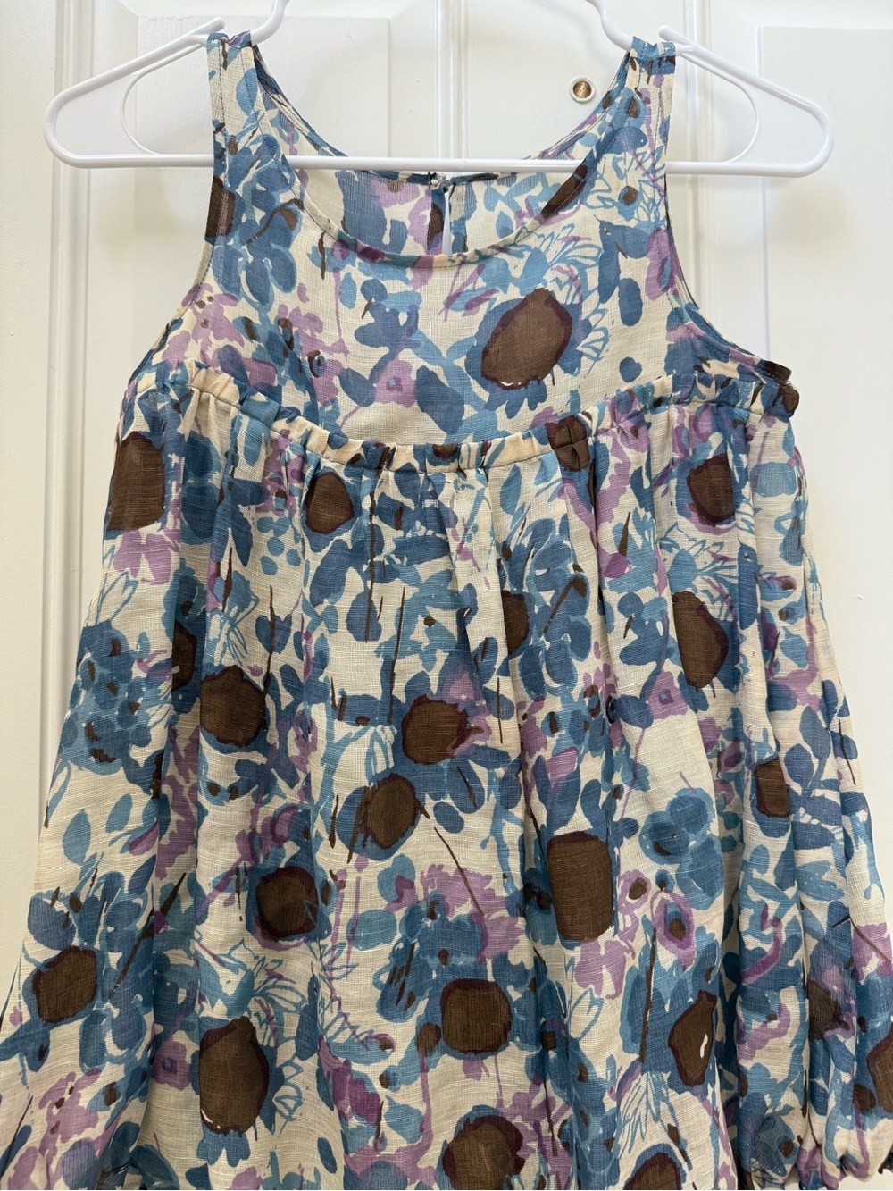 Tracy Reese Floral Bubble-Hem Tank in Blue, Brown and Cream